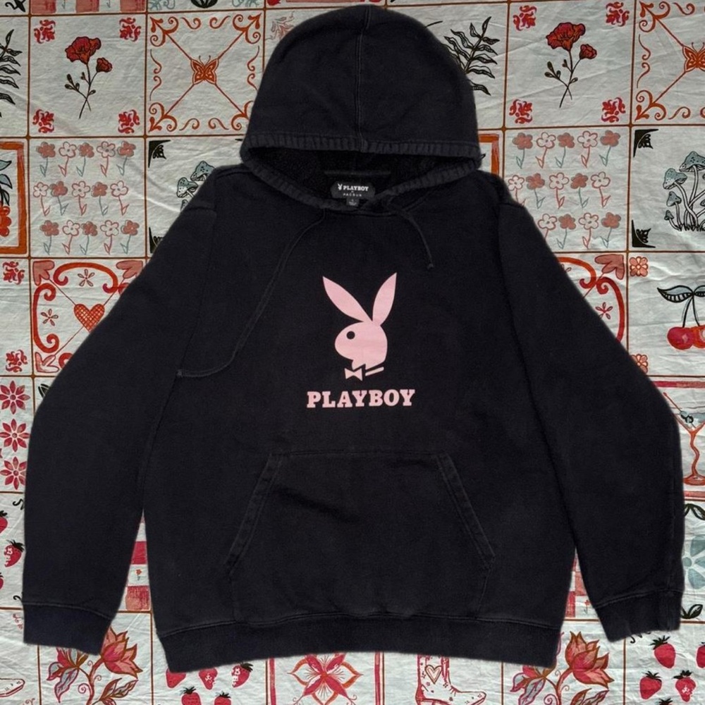 PLAYBOY Charcoal Hoodie with Blush Logo